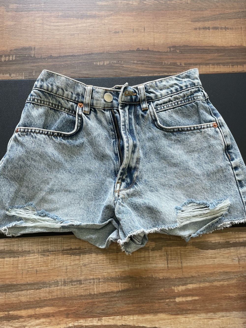 Kittenish Light Blue Distressed High-Rise Denim Shorts